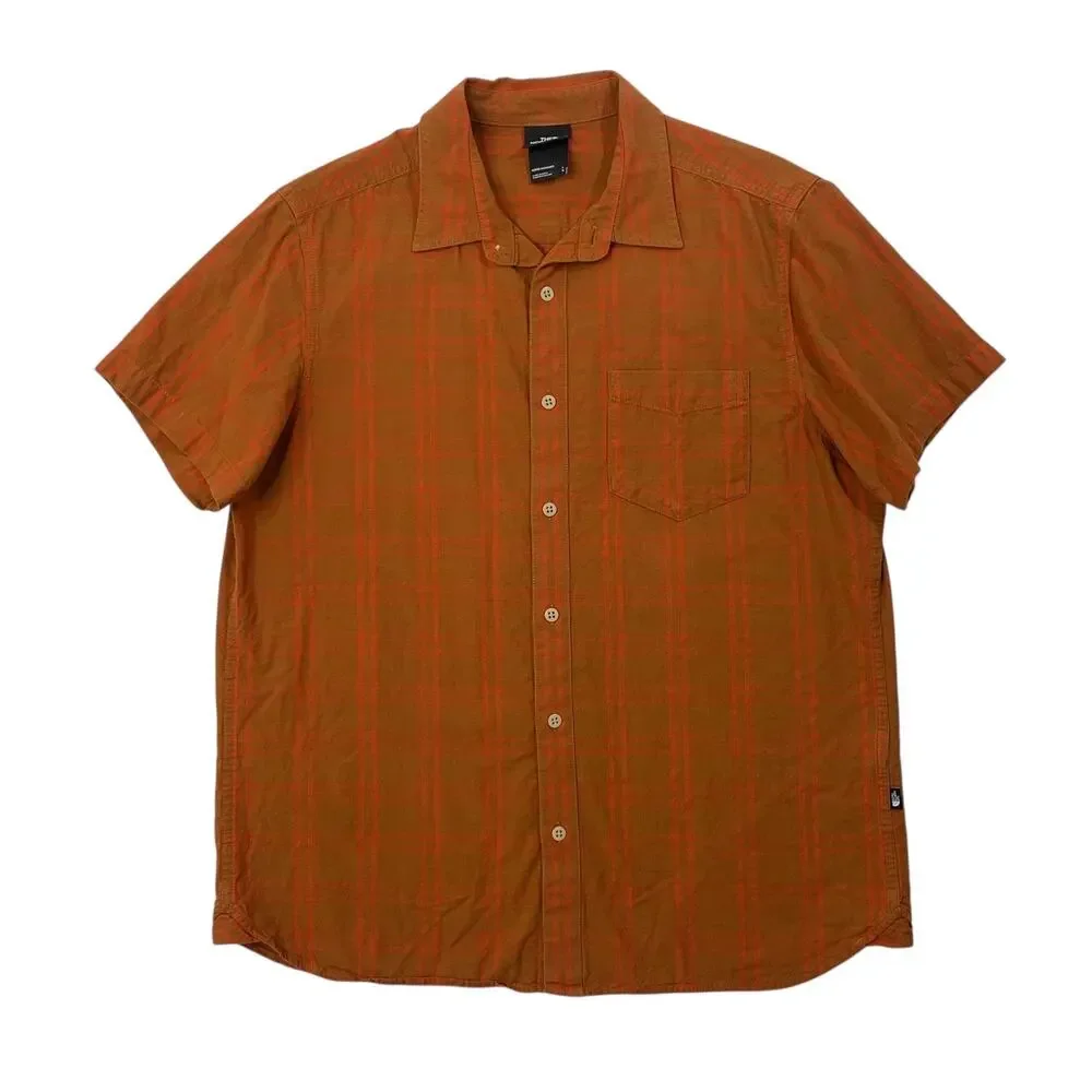 The North Face Shirt Mens Large Spice Coral Cotton Button Up Plaid Short Sleeve